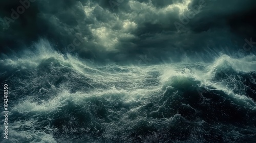 Stormy Ocean Waves Under Dark Clouds