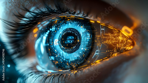 Futuristic eye with digital...