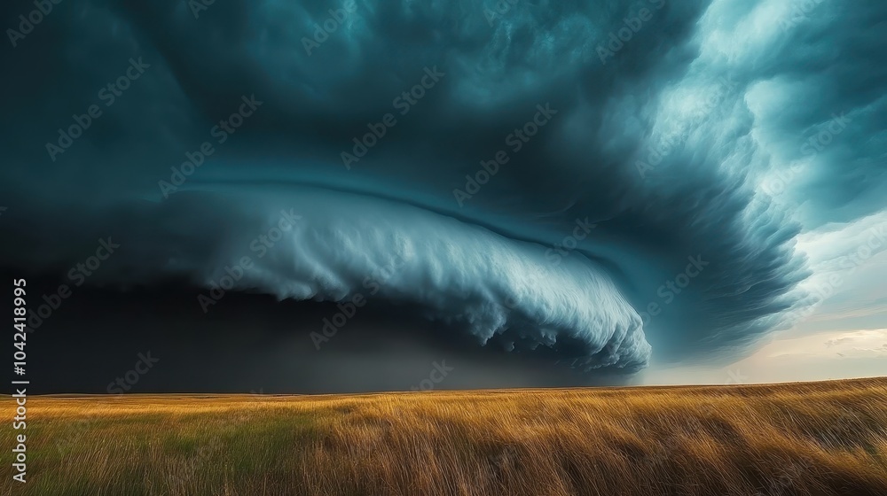 Dark Supercell Storm Clouds Over Prairie Landscape Dark Supercell Storm Clouds Over Prairie Landscape