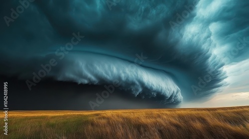 Dark Supercell Storm Clouds Over Prairie Landscape