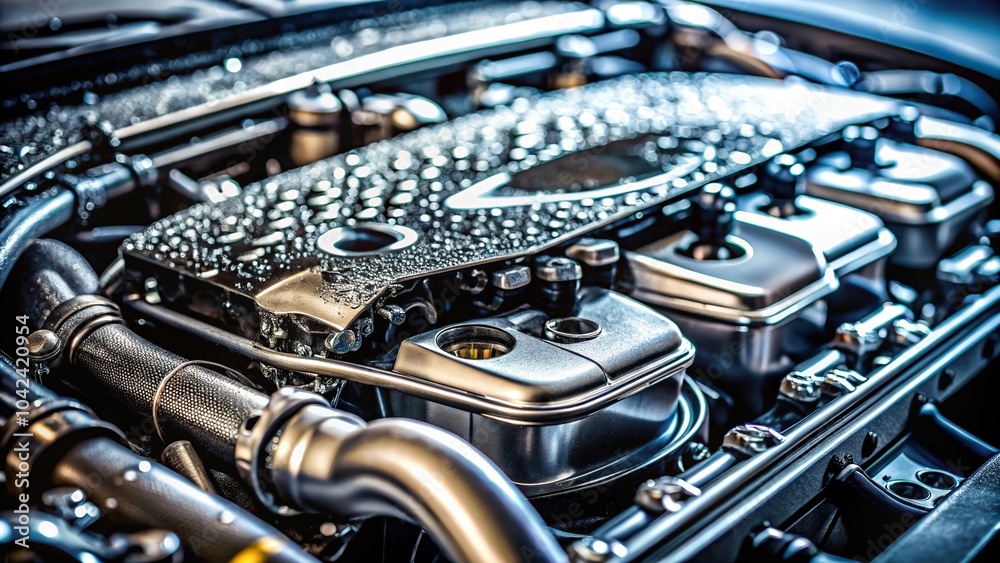 depth of field photography of engine detailing with water droplets depth of field photography of engine detailing with water droplets
