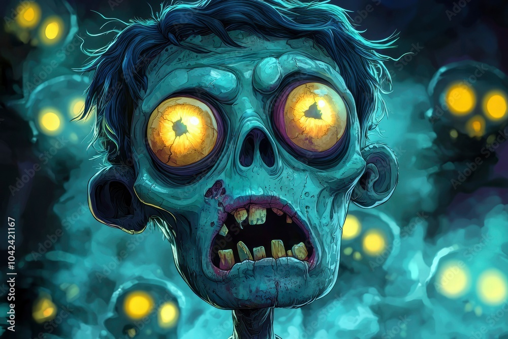 Close-up of a Zombie's Face with Glowing Yellow Eyes Close-up of a Zombie's Face with Glowing Yellow Eyes