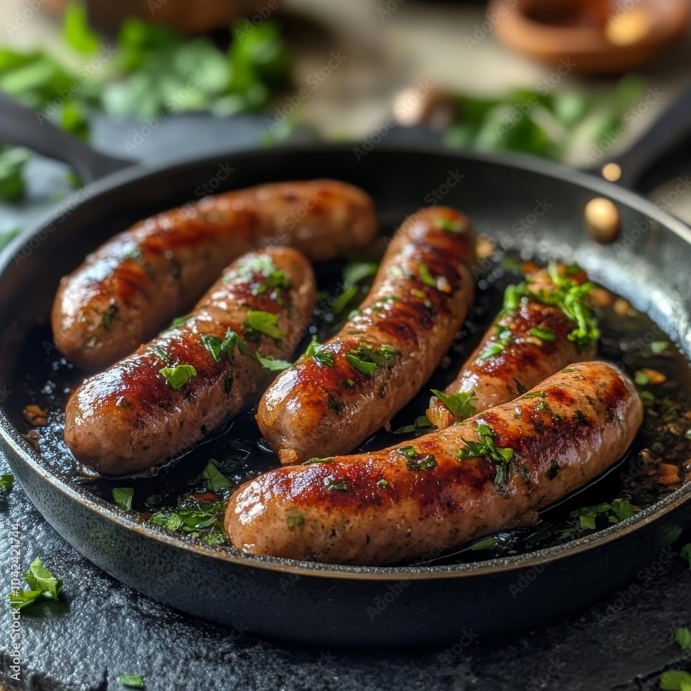 Sausages made at home, cooked in a pan Sausages made at home, cooked in a pan