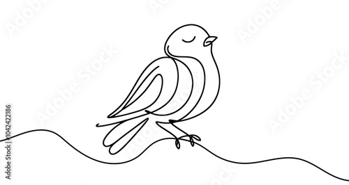 Bird continuous line drawing perched on a line