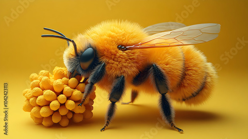 A close-up of a fuzzy bee i...