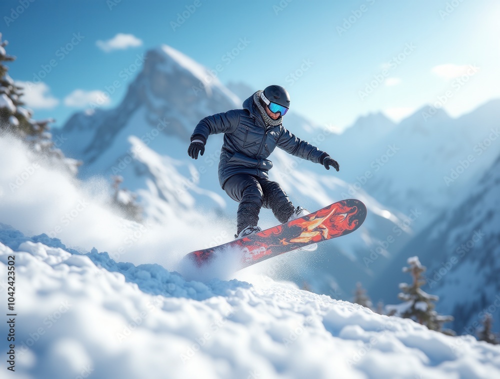 Snowboarder jumping in the snow tricks in the mountains snowboarding action Snowboarder jumping in the snow tricks in the mountains snowboarding action