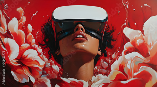 A woman in a VR headset sur...