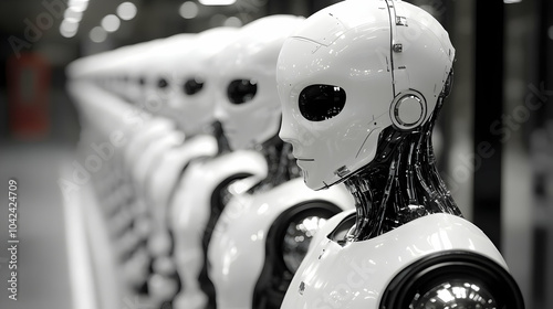Line of futuristic humanoid...
