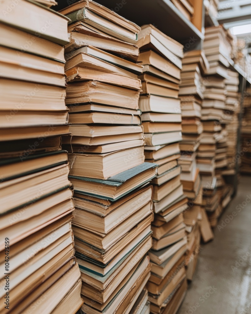 Naklejka premium Stacked Books in a Library or Archive Setting