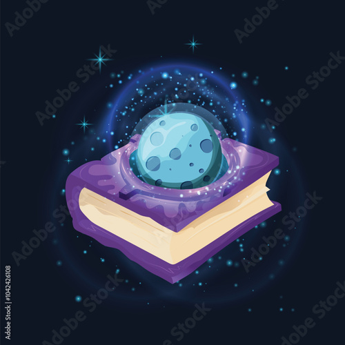 Magic book of spells. Isometric book of magic spells and witchcraft for computer game. Mystery or Fairy tale icon in cartoon style. isolated vector illustration. GUI element. fantasy manuscript