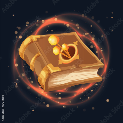 Magic book of spells. Isometric book of magic spells and witchcraft for computer game. Mystery or Fairy tale icon in cartoon style. isolated vector illustration. GUI element. fantasy manuscript
