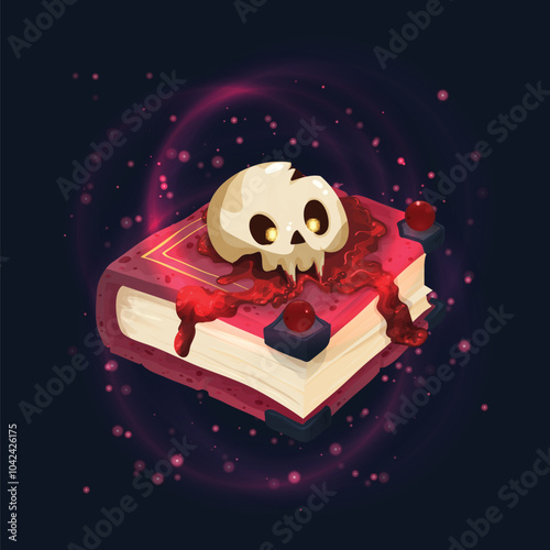 Magic book of spells. Isometric book of magic spells and witchcraft for computer game. Mystery or Fairy tale icon in cartoon style. isolated vector illustration. GUI element. fantasy manuscript