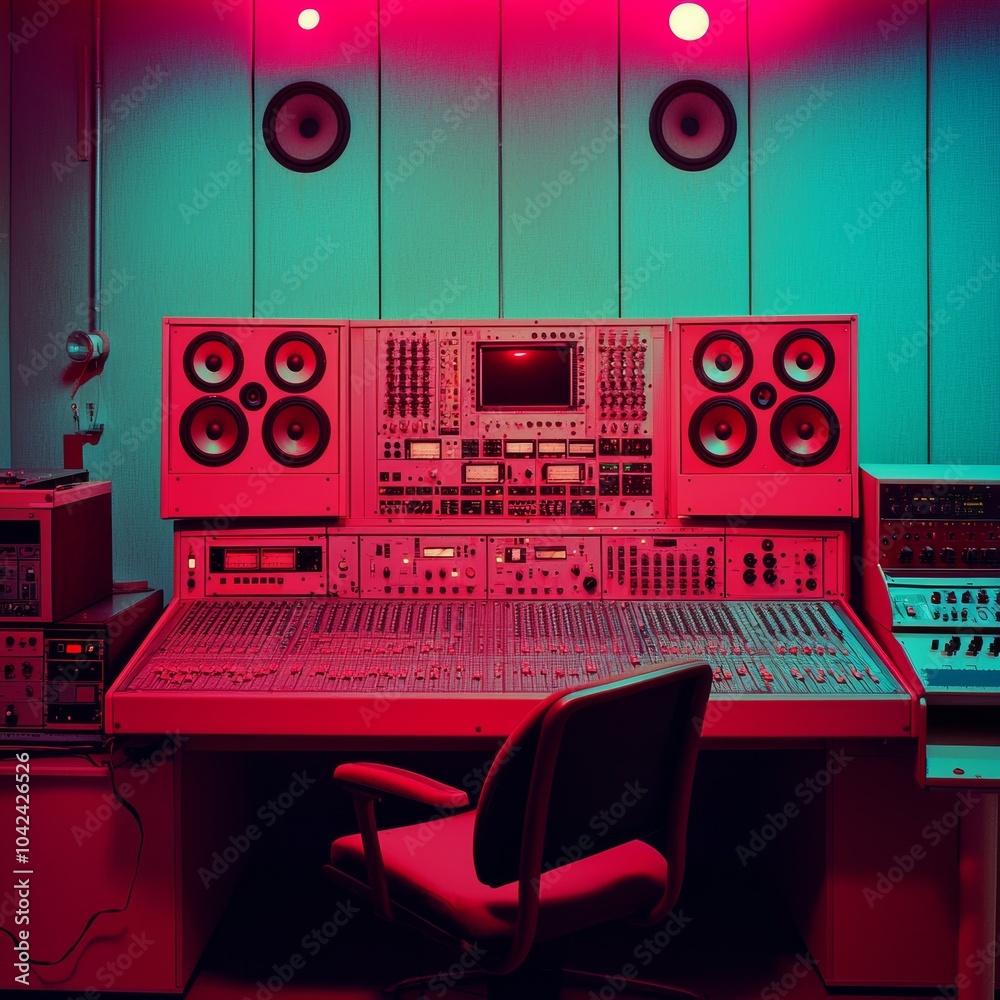 Retro Music Studio with Vibrant Lighting Effects Retro Music Studio with Vibrant Lighting Effects
