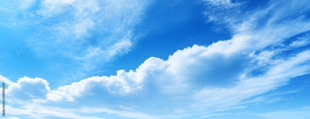 Panoramic view of a blue sky with white clouds in high resolution and detail. Panoramic view of a blue sky with white clouds in high resolution and detail.