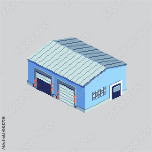 Pixel art illustration Warehouse Shipping. Pixelated Factory Building. Warehouse Shipping Factory Building pixelated for the pixel art game and icon for website and video game. old school retro.