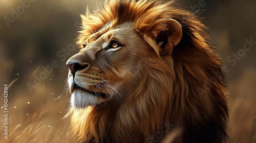 A majestic lion gazing into...