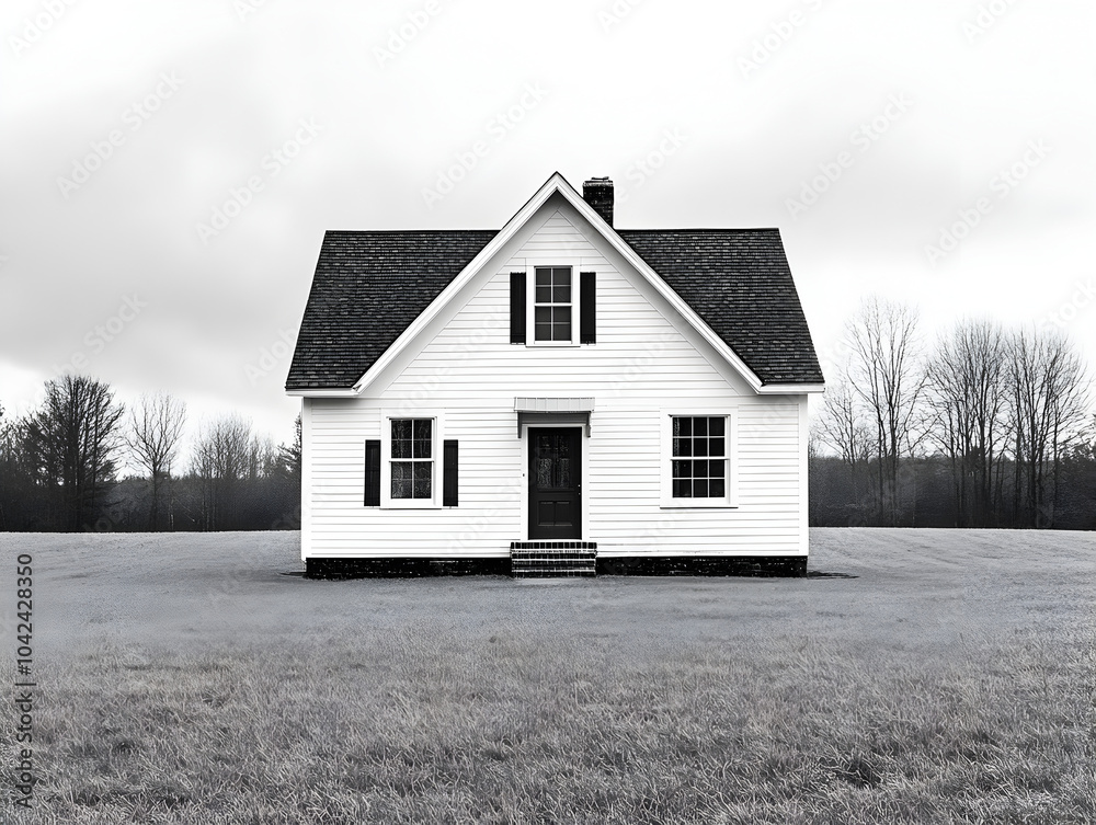 Tranquil Rustic White House in a Serene Rural Landscape Tranquil Rustic White House in a Serene Rural Landscape