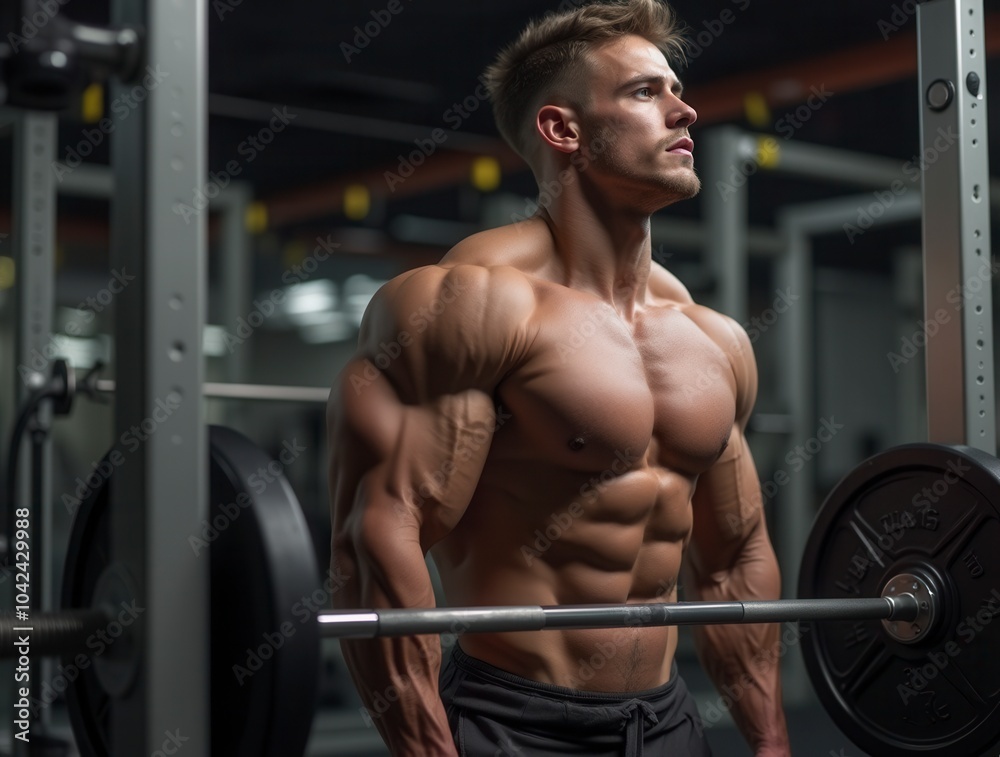 Muscular bodybuilder training in the gym young man lifting weights fitness scene Muscular bodybuilder training in the gym young man lifting weights fitness scene