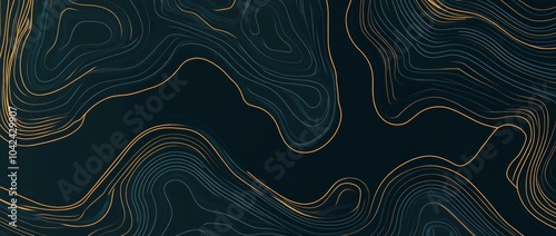 Seamless vector topographic map design with golden line art on a dark teal background.