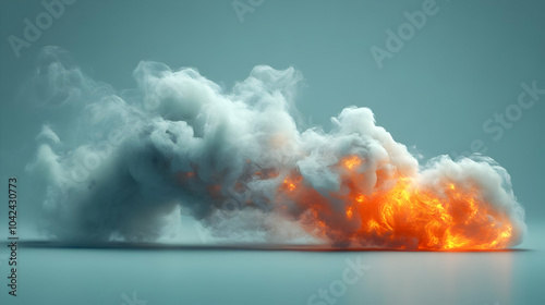 A dramatic cloud of smoke with fiery orange highlights. photo