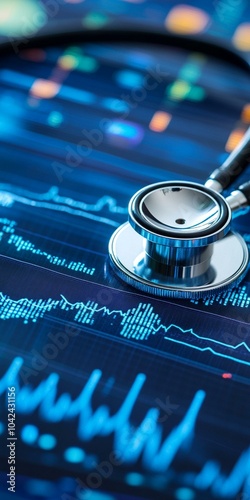 Closeup of stethoscope on medical data