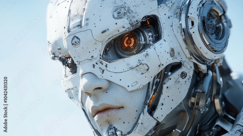 Fototapeta premium White futuristic robot with detailed mechanical features