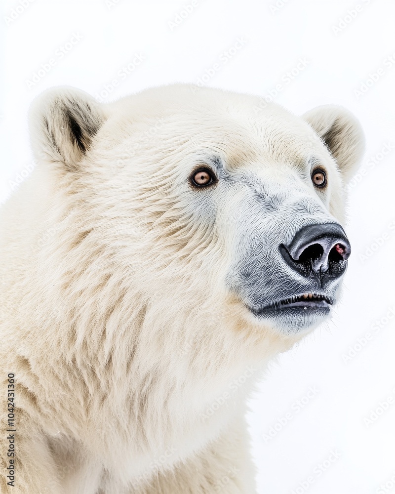 Mystic portrait of baby Polar Bear, copy space on right side, Headshot, Close-up View, isolated on white background Mystic portrait of baby Polar Bear, copy space on right side, Headshot, Close-up View, isolated on white background