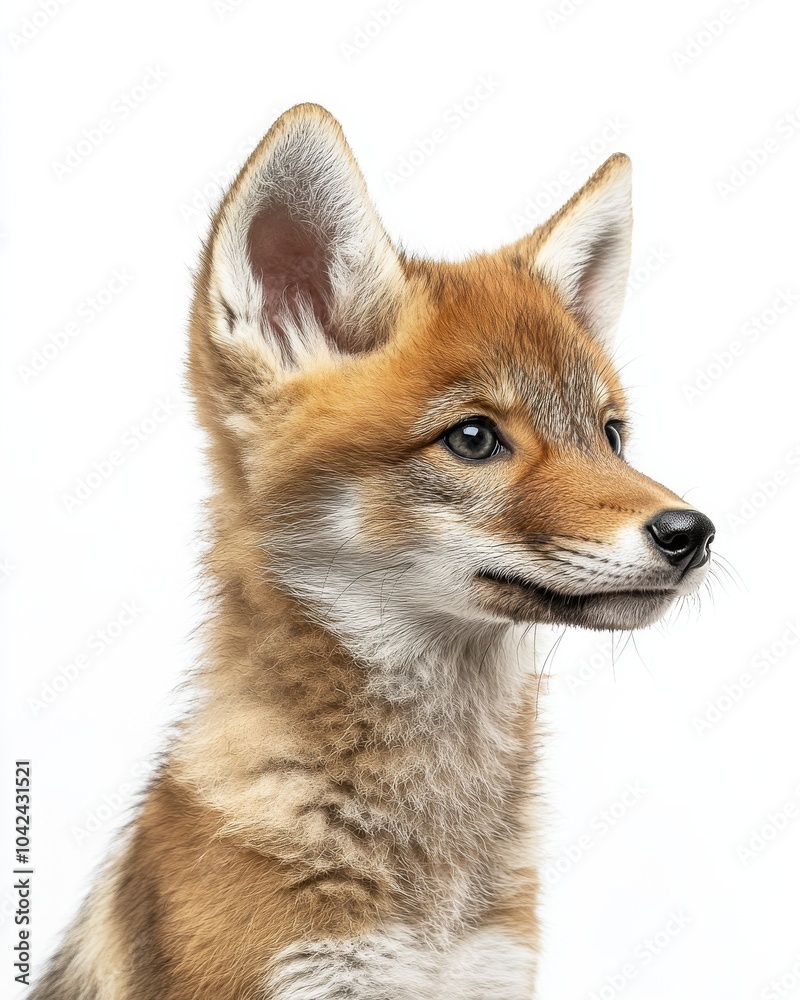 Mystic portrait of baby Red Wolf, copy space on right side, Headshot, Close-up View, isolated on white background Mystic portrait of baby Red Wolf, copy space on right side, Headshot, Close-up View, isolated on white background