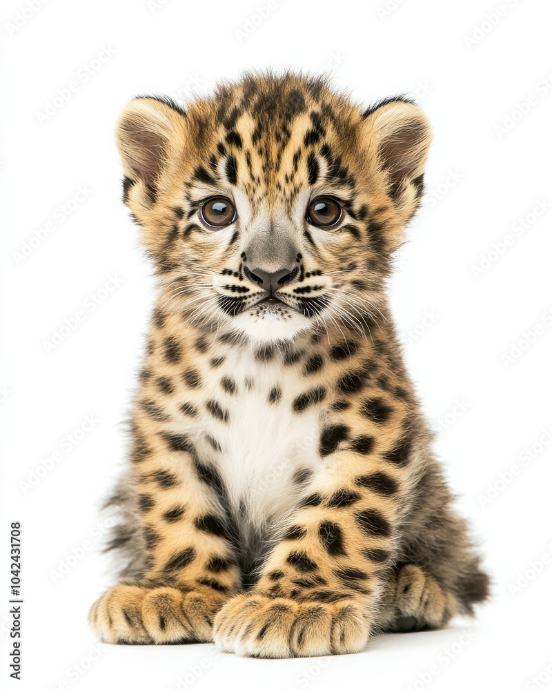 Mystic portrait of baby Snow Leopard, copy space on right side, Headshot, Close-up View, isolated on white background Mystic portrait of baby Snow Leopard, copy space on right side, Headshot, Close-up View, isolated on white background