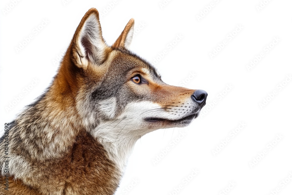 Mystic portrait of Red Wolf Wolf in studio, copy space on right side, Headshot, Close-up View, isolated on white background Mystic portrait of Red Wolf Wolf in studio, copy space on right side, Headshot, Close-up View, isolated on white background
