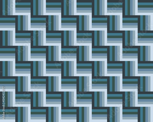 Tiled Weave Symphony Interwoven Geometrics Modern Geometric Gradient Stripes Pattern in Blue and Teal Color Scheme