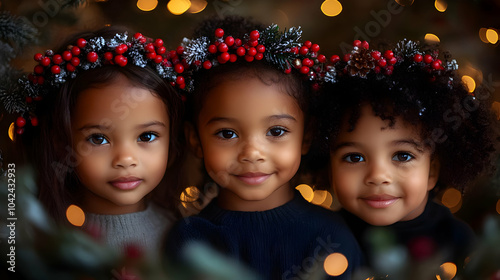 Three children smiling with...