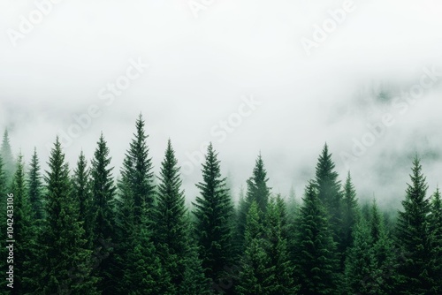 A forest with a foggy sky and trees
