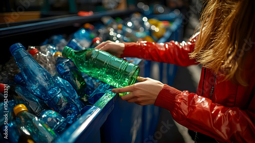 Person recycling green bott...