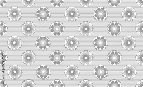 Grey floral geo Elegant Monochrome Floral Circle Pattern with Stripes Background Design