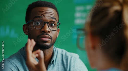 A black educator wears glasses and nods thoughtfully while others listen intently. photo