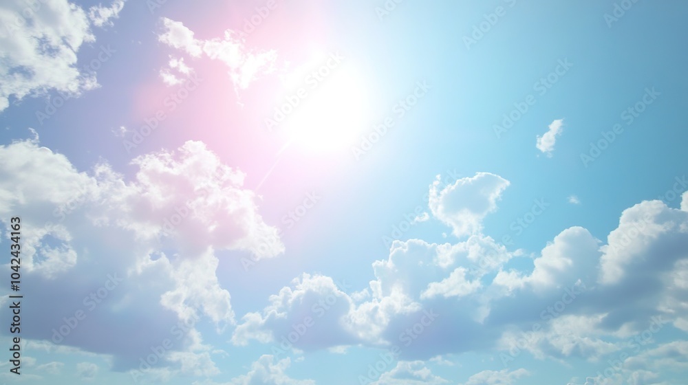 Bright Sunny Sky with Fluffy Clouds