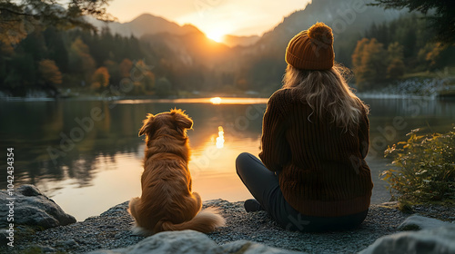 Serene sunset by the lake w...