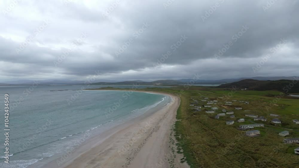 Beautiful Ireland - Flying over the village of Portnoo and Narin Beach in Donegal - aerial view Beautiful Ireland - Flying over the village of Portnoo and Narin Beach in Donegal - aerial view