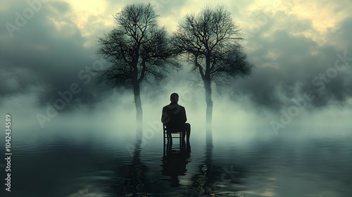A solitary figure sits on a...