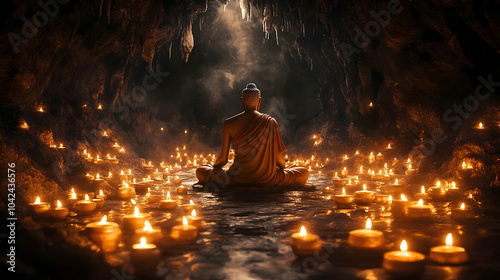 Serene meditation scene wit...