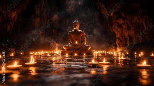 Serene Buddha statue surrou...