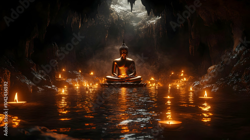 Serene Buddha statue in a c...