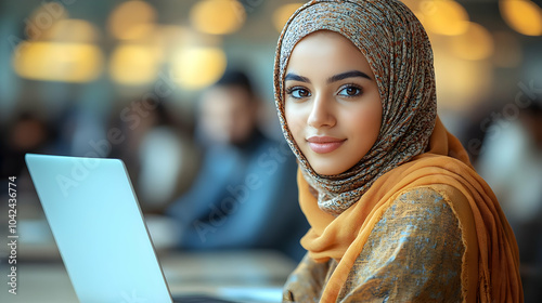 A young woman in a hijab wo...