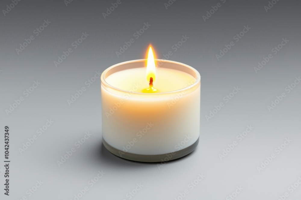A candle is lit in a glass container A candle is lit in a glass container