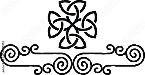 Curved Spiral Lines Border, Header, Footer - Celtic Triquetra Knot