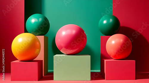 Colorful spheres arranged o...