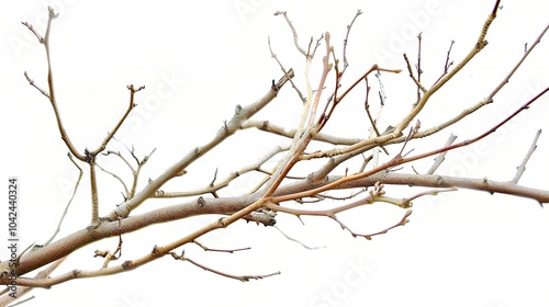 Dry tree branches isolated on white background - a stark and delicate sight. This image presents dry tree branches standing out against a pure white backdrop