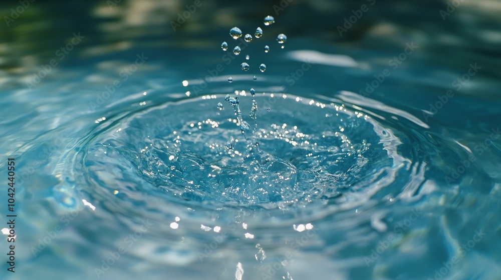 Water Droplets Splashing in Clear Blue Pool Water Droplets Splashing in Clear Blue Pool