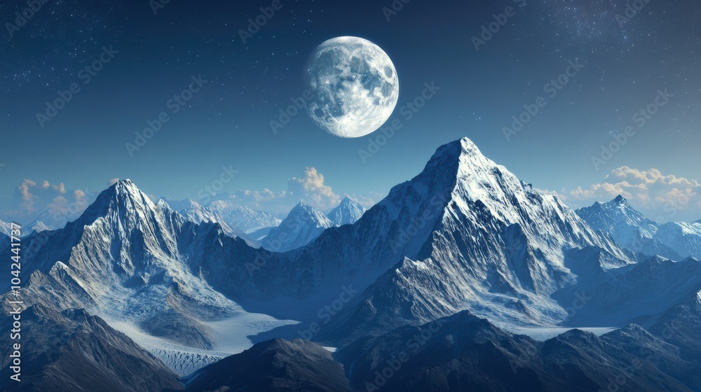The Moon Rises Majestically Above the Towering Peaks of Mount Everest Under a Twilight Sky. Generative AI The Moon Rises Majestically Above the Towering Peaks of Mount Everest Under a Twilight Sky. Generative AI